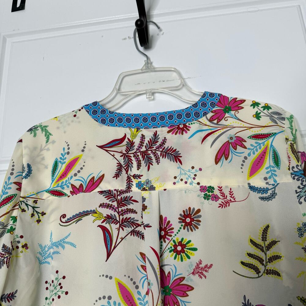 Talbots Womens Large LS Cream Floral Popover Tunic Blouse Career Casual - Picture 6 of 9